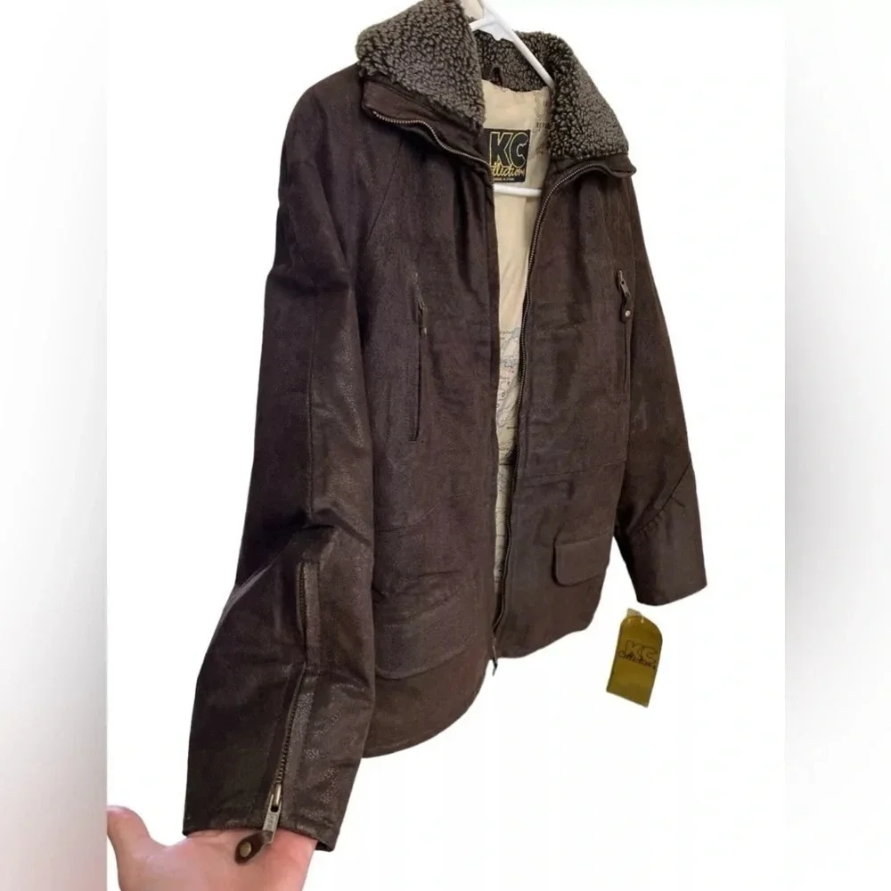 Brown grain leather bomber jacket